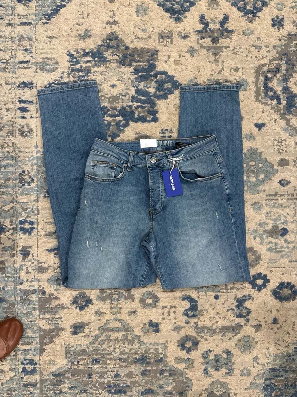Sixth June Paris Regular Fit Distressed Blue Denim Jeans Size 32
